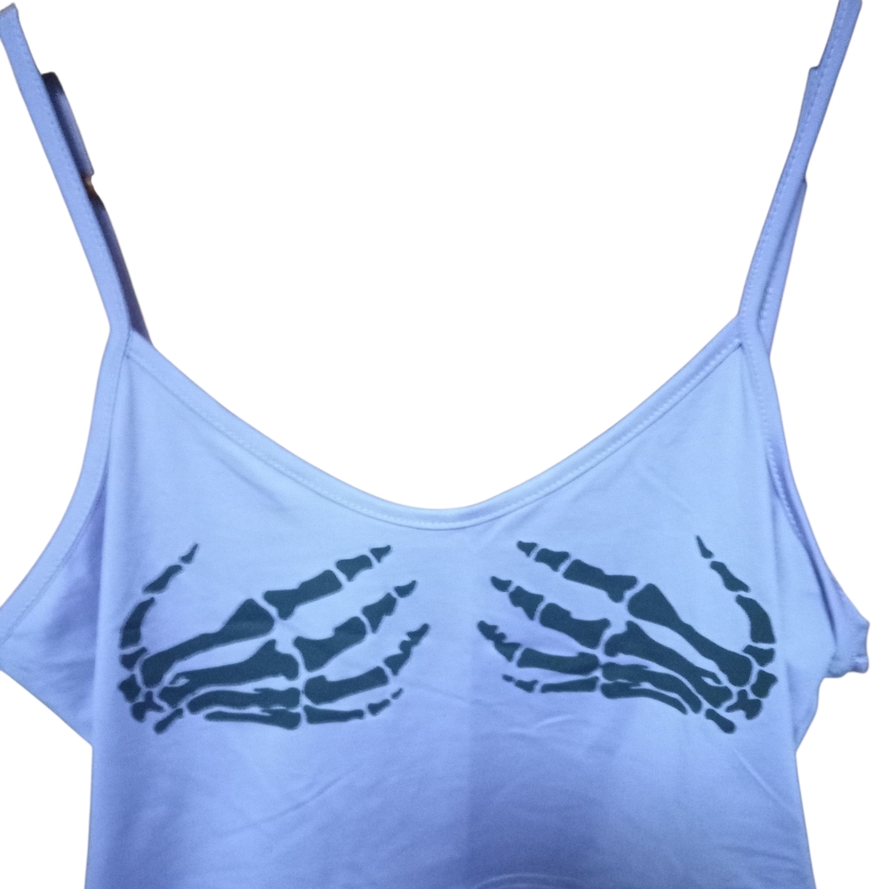 Purple‎ Spaghetti Strap Skeleton Graphic Top Large